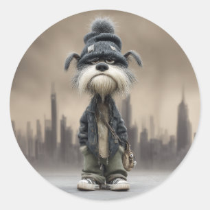 Grumpy Dog in Streetwear Classic Round Sticker