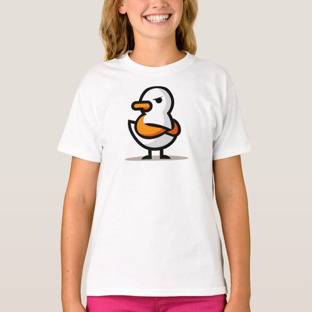  Grumpy Duck Minimalist Cartoon Mascot T-Shirt (Front)