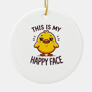 grumpy duck-this is my happy face funny ceramic tree decoration