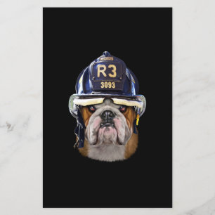 Grumpy English Bulldog Wearing Firefighter Helmet
