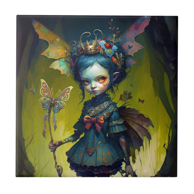 Grumpy Fairy Pixie Fantasy Art Tile (Front)