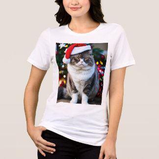 Grumpy Fat Cat in a Christmas Hat: Festive Fun  Tri-Blend Shirt