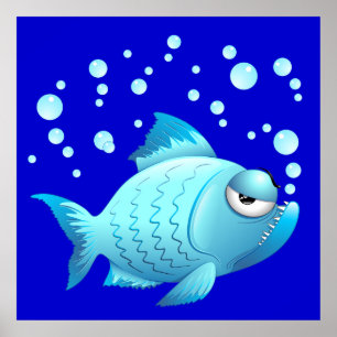 Grumpy Fish Cartoon Poster