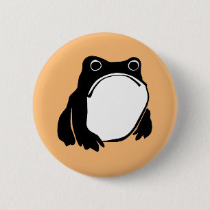 Grumpy Frog drawing Japanese art by Matsumoto Hoji 6 Cm Round Badge