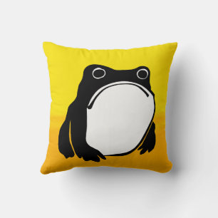 Grumpy Frog drawing Japanese art by Matsumoto Hoji Cushion