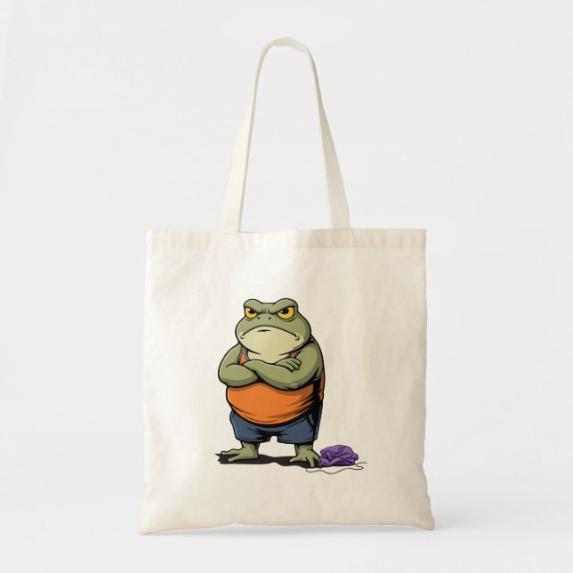 Grumpy Frog Funny Cartoon Frog Tote Bag (Front)