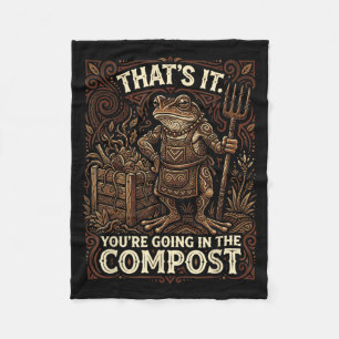 Grumpy Frog Gardener Woodcut Style Compost Bin Art Fleece Blanket