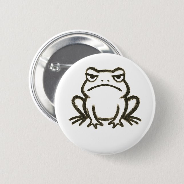 Grumpy Frog – Minimalist Brushstroke Mood on 6 Cm Round Badge (Front & Back)