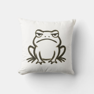 Grumpy Frog – Minimalist Brushstroke Mood on Cushion