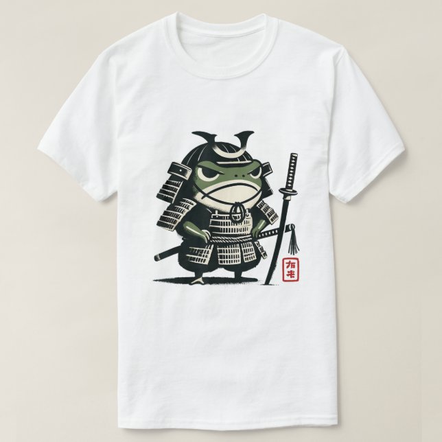 Grumpy Frog Samurai Japanese Ink Design T-Shirt (Design Front)