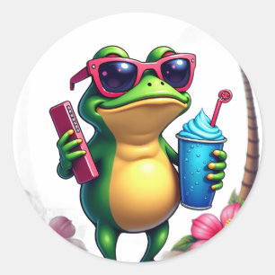 Grumpy Frog Vaporwave Y2K Retro Cool Aesthetic Tro Classic Round Sticker