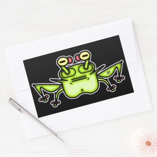 Grumpy Frog Weird Cartoon Creature Rectangular Sticker (Envelope)