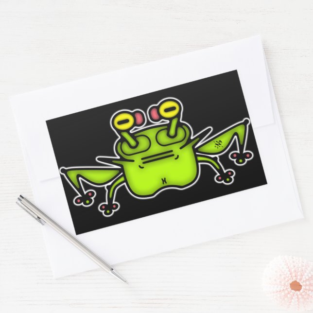 Grumpy Frog Weird Cartoon Creature Rectangular Sticker (Envelope)