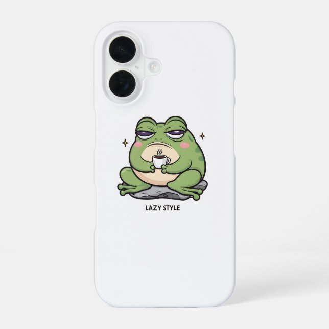 Grumpy Frog with a Tiny Cup of Coffee iPhone 16 Case (Back)