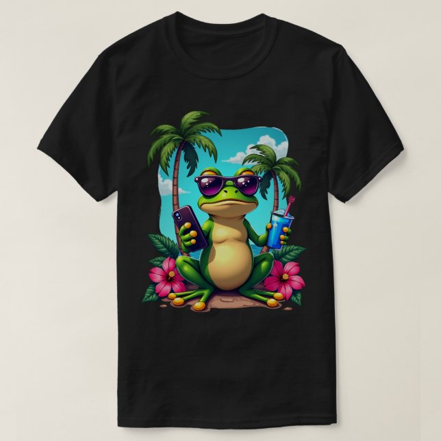 Grumpy Frog Y2K Vaporwave Tropical Retro Gaming T-Shirt (Design Front)