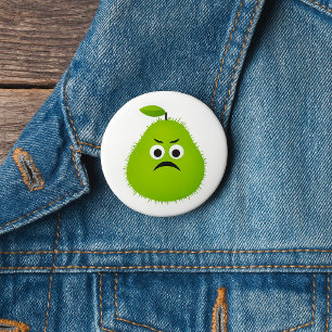 Grumpy Fuzzy Pear Face Funny Fruit Character 7.5 Cm Round Badge