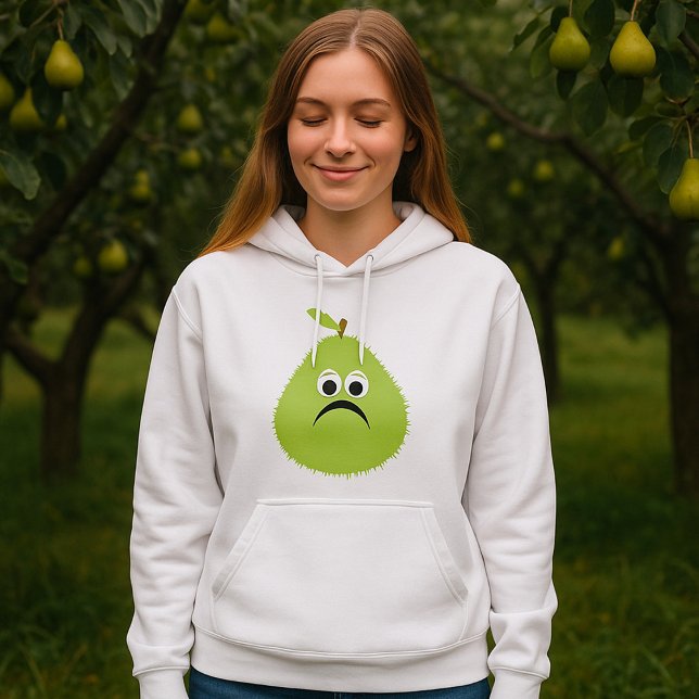 Grumpy Fuzzy Pear Face Funny Fruit Character Hoodie (Creator Uploaded)