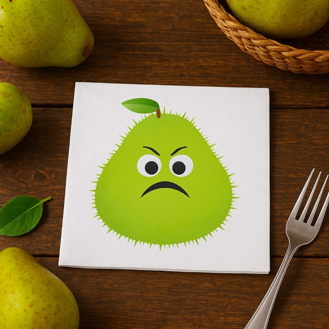 Grumpy Fuzzy Pear Face Funny Fruit Character Napkin (Creator Uploaded)