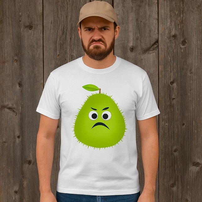 Grumpy Fuzzy Pear Face Funny Fruit Character T-Shirt (Creator Uploaded)