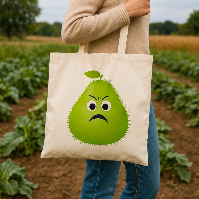 Grumpy Fuzzy Pear Face Funny Fruit Character Tote Bag (Creator Uploaded)