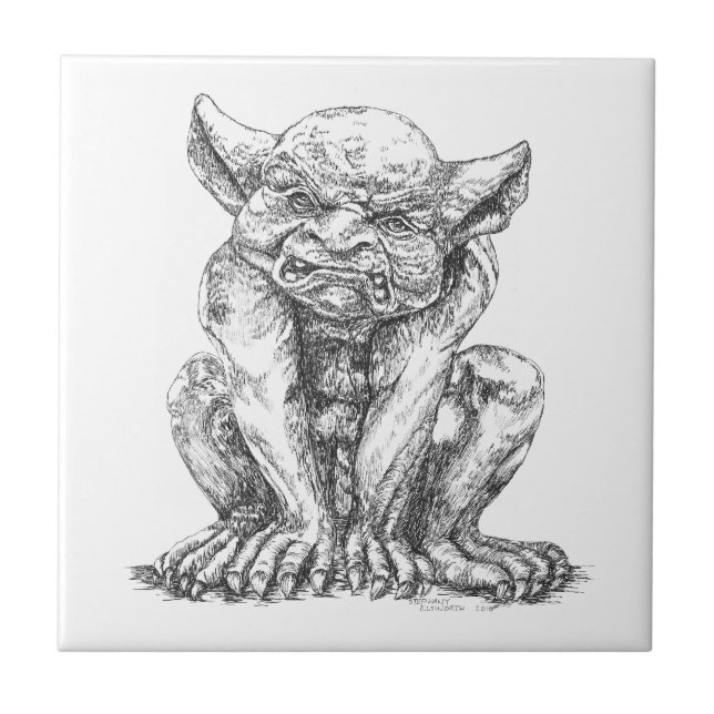 Grumpy Gargoyle Ceramic Photo Tile (Front)