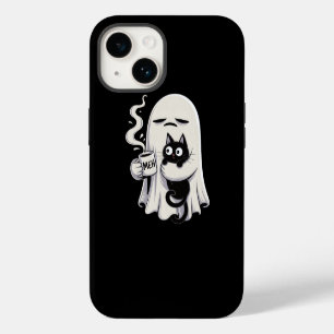 Grumpy Ghost Black Cat Meh Coffee Morning Mood iPhone 14 Case