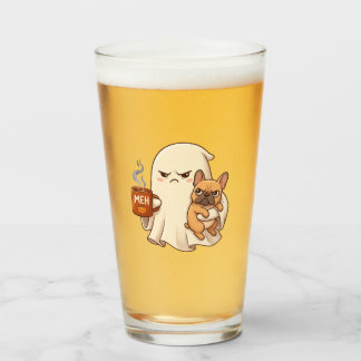 Grumpy Ghost French Bulldog Holding Coffee Spooky Glass