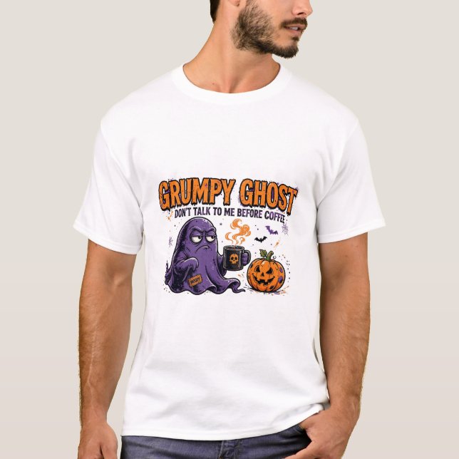Grumpy Ghost Funny Halloween T-Shirt (Front)