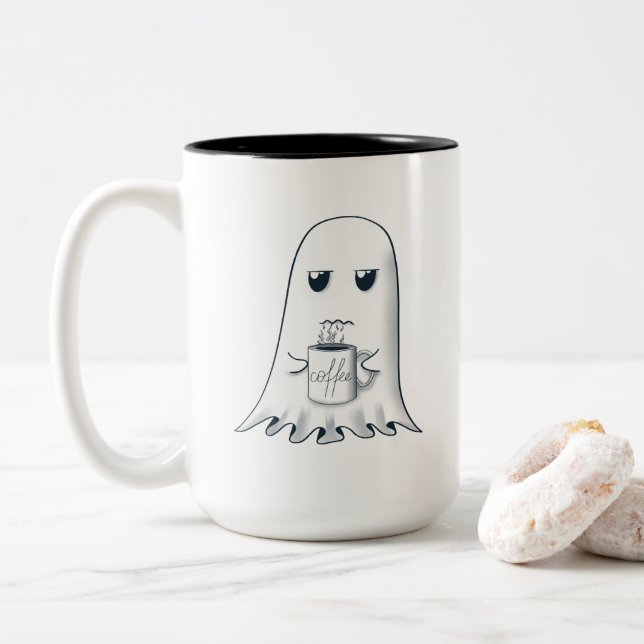Grumpy Ghost with Coffee Mug Design  (With Donut)