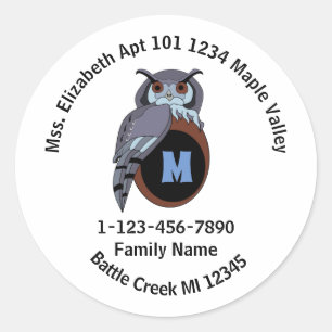 Grumpy Grandpa Scop Owl Home Address Classic Round Sticker