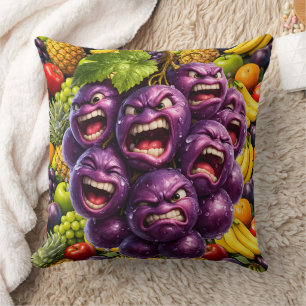 Grumpy grapes and angry fruit funny whimsical kitc cushion