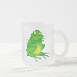 Grumpy green Frog Frosted Glass Coffee Mug