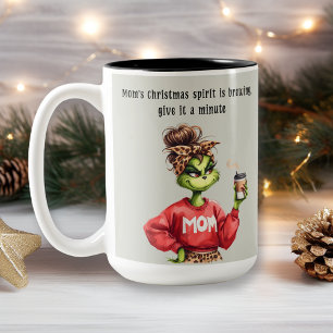 Grumpy Green Furry Mum Loves Coffee Two-Tone Coffee Mug