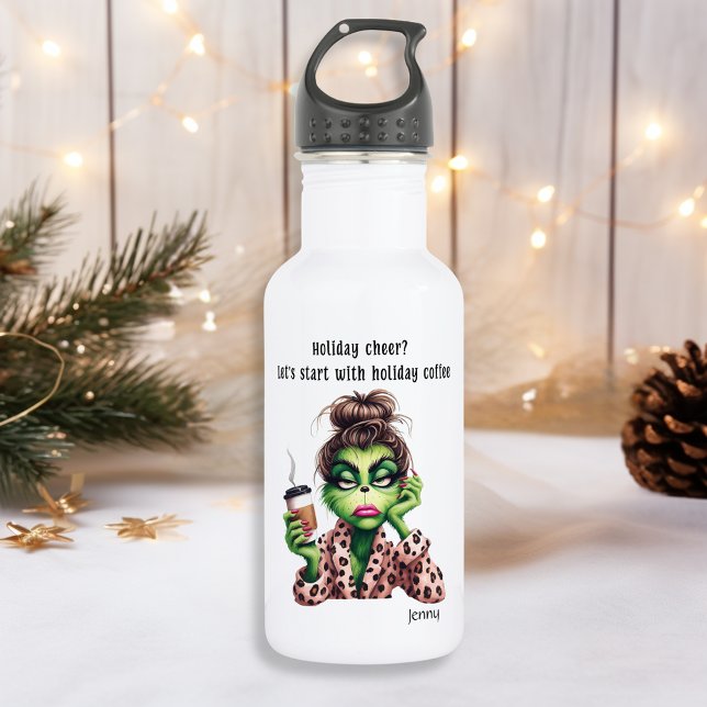 Grumpy Green Furry Women Loves Coffee 532 Ml Water Bottle (Creator Uploaded)