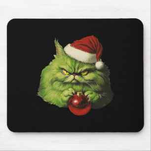 Grumpy Green Santa Cat Retro Cat Christmas Holiday Mouse Pad