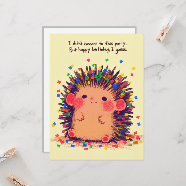 Grumpy Hedgehog Birthday card (Front/Back In Situ)
