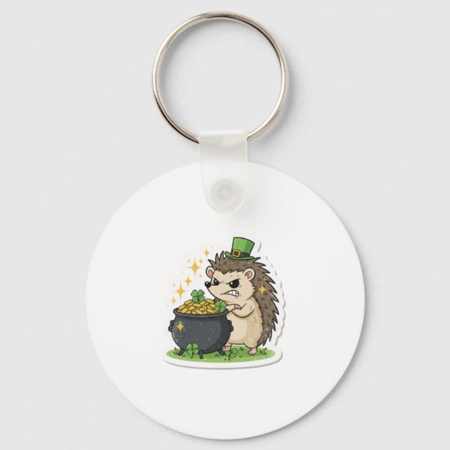 Grumpy Hedgehog St.Patrick's Day Key Ring (Front)