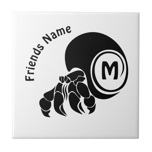 Grumpy Hermit Crab Silhouette Monogram Tile (Front)