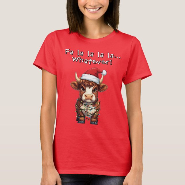 Grumpy Highland Cow Christmas T-Shirt (Front)