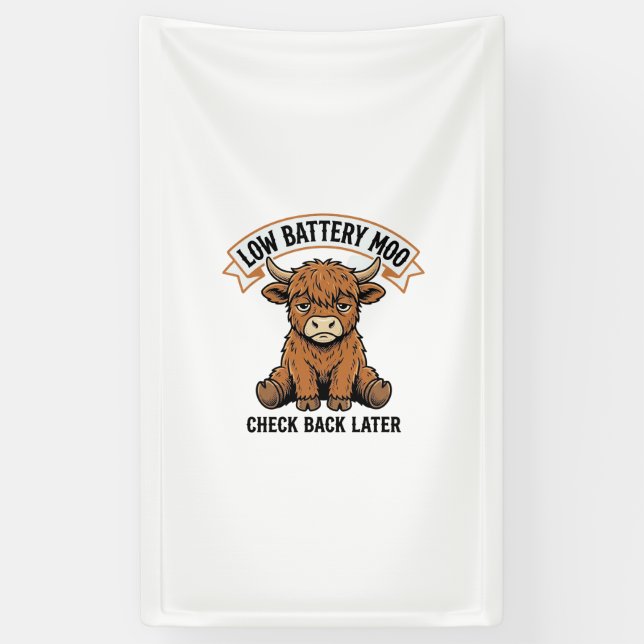 Grumpy Highland Cow Funny Offline Mood Shirt Banner (Vertical)