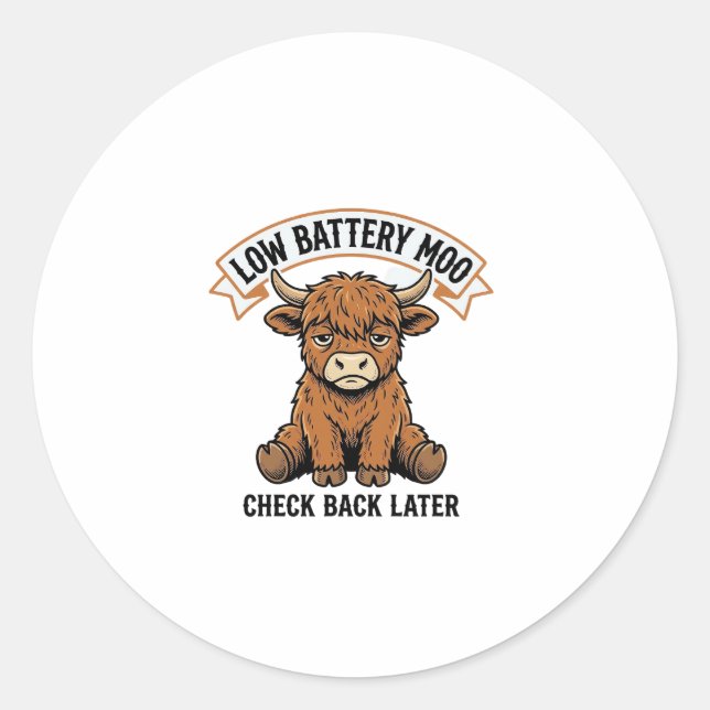 Grumpy Highland Cow Funny Offline Mood Shirt Classic Round Sticker (Front)