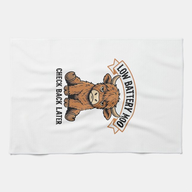 Grumpy Highland Cow Funny Offline Mood Shirt Tea Towel (Horizontal)