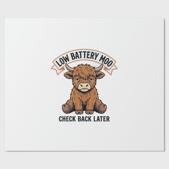 Grumpy Highland Cow Funny Offline Mood Shirt Wrapping Paper (Flat)