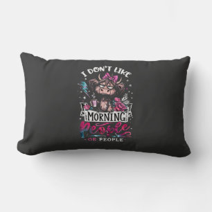 Grumpy Highland Cow Morning Mood with Coffee Lumbar Cushion