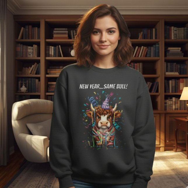 Grumpy Highland Cow New Year's Funny Sarcastic Sweatshirt (Creator Uploaded)