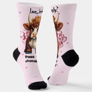 Grumpy Highland Cow Valentine’s Day Socks