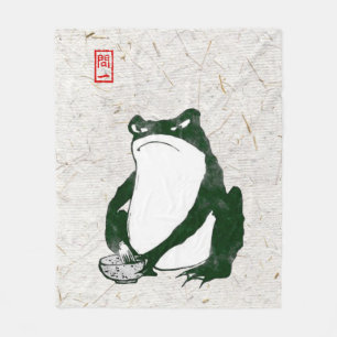 Grumpy Japanese Frog Toad 19th Century  Fleece Blanket