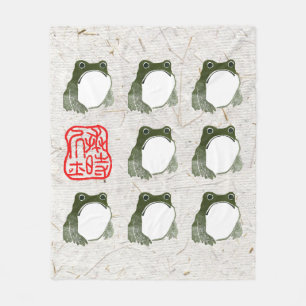 Grumpy Japanese Frog Toad 19th Century  Fleece Blanket