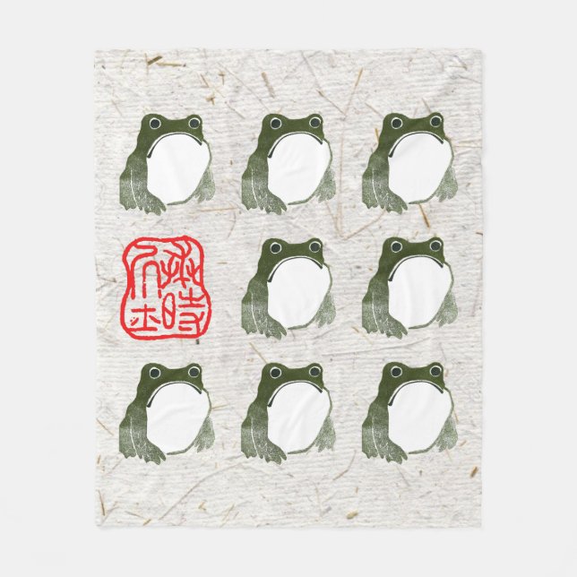 Grumpy Japanese Frog Toad 19th Century  Fleece Blanket (Front)