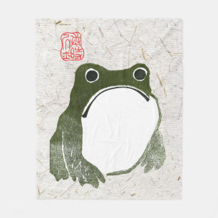 Grumpy Japanese Frog Toad 19th Century Fleece Blanket